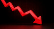 © Vector Bloom - Red 3d downward trending arrow on dark background with grid pattern