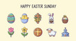 © CINTA - Happy Easter Sunday Celebration Icons Eggs, Chicks, Bunnies, Flowers, and Churches for Religious Holidays