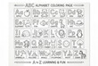© Hossam - Kids alphabet learning sheet, letters A to Z, each with a distinct cute illustration. Rendered in a pencil sketch style, black and white, suitable for a coloring page. Features a clean layout on a whi