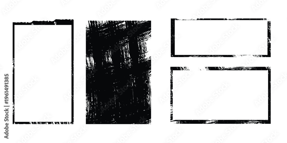 Grunge rectangle frames set with distressed ink borders and vintage ...