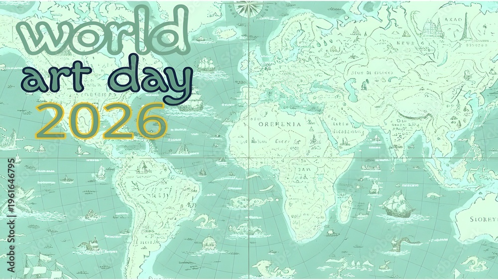Photo Stock World Art Day 2026 Creative Global Map Background Design 1000 F 1961646795 