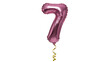 © Elvin - Shiny metallic pink number seven balloon elegantly suspended by a golden ribbon, isolated on transparent background for celebratory designs