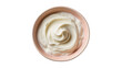© Elvin - Overhead view of a delicious creamy white yogurt or sour cream swirl in a pink bowl