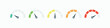 © rochmuch - Five colorful gauges show progress from low to high. Each has a pointer and curved scale. Simple design fits modern interfaces. Ideal for dashboards or performance charts