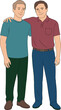 © MdMahedi - Two Young Men Friends or Brothers Standing Together With Arms Around Shoulders Vector Illustration Representing Friendship And Partnership