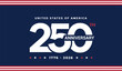 © Mizan - United states of america 250th anniversary logo with red white and blue stars and stripes on navy blue background