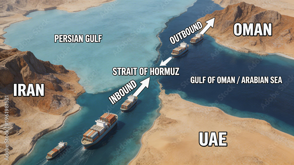 Strait Of Hormuz Shipping Lanes With Container Ships Tanker And 
