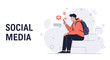 © Tejo - Young man using smartphone with social media icons, social media concept