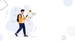 © Suliman - Young man walking with backpack and smartphone, digital information flow