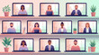 © Karina - Illustration of a diverse business team in a virtual meeting. Concept for remote work, online collaboration, webinar, and digital communication in a modern corporate world.
