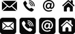 © ALEX BIN - Contact information vector icon set including email phone at symbol and home address icons for business communication and customer support.
