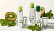 © love heart - Fresh peppermint and kiwi lip care products on light background