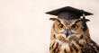 © oliamogdaleva - Owl wearing graduation mortarboard and glasses. Symbol of knowledge, graduation success and school learning.