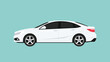 © ST.art - White Sedan car in side view, four door passenger vehicle for transportation, business, urban mobility, and everyday driving concept, ideal for automotive, travel, and road, flat vector illustration
