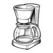 © Cristiano - Drip coffee maker with glass carafe, black and white sketch illustration