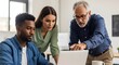 © heppy - Diverse Team Collaborating on Laptop to Achieve Business Goals in a Modern Office Setting with Senior Mentorship and Young Professionals Focus