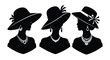 © Meem - Three elegant female silhouettes wearing stylish hats and jewelry showcasing fashion and beauty in silhouette