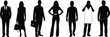 © Creative Crave - Professional silhouette icons, business attire, casual dress, handbag, briefcase, apron worker, standing pose, diverse roles, lifestyle design, vector illustration