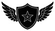 © Muhammad - Black shield with a star and wings on a white background symbolizing protection and freedom