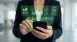 © AucArtStudio - Esg sustainability report corporate eco dashboard on mobile device shows carbon emission data and green finance trend