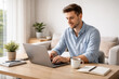 © Hellen - young professional working remotely on laptop at home