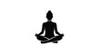 © Muhmmad - Person silhouette sitting in a cross legged yoga meditation pose isolated on a white background for wellness programs and health lifestyle marketing visual content production.