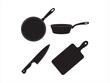 © AI Vector Stroker - A collection of black silhouette icons representing essential kitchen cooking tools and utensils Vector, illustration