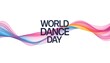 © Numanartworks - A colorful graphic celebrating World Dance Day with a wavy ribbon of pink, blue, and orange hues on a white background.