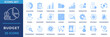 © Lulis - Budget icon set. Containing business, planning, money management, cash flow, savings, spending, income, allocation, budgeting, cost estimate and more. Blue vector icons collection.