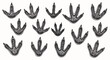 © MASJAB - Metal dinosaur footprints arranged in rows on a plain surface