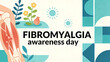 © SHEN - The Fibromyalgia Awareness Day poster for leg muscles and natural elements focuses on chronic pain and advocates for gentle care, suitable for health education scenarios.
