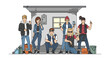 © Mahiatuneesa - Six young adults in casual attire pose in front of a building facade with a window and an electrical box.