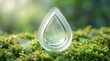 © Anas - A delicate glass teardrop sculpture sitting on vibrant green moss in a serene natural setting