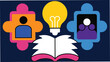 © SarwarGfx - Abstract illustration for education and knowledge with book lightbulb and puzzle piece icons