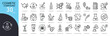 © khansa - Cosmetic compound icons set representing skincare formula, ingredients, cream, lotion, serum, beauty products, laboratory testing and cosmetic production in clean outline style.