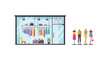 © Nure - An illustrated modern boutique storefront with a glass facade displays colorful clothing inside and four mannequins showcasing outfits outside.