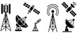 © Uttham - Set of space and telecommunication technology icons, silhouette of a satellite and radio transmission tower, satellite, communication, technology, space, signal, tower, antenna, broadcast, wireless