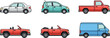 © Jesika! - Car vehicle collection with sedan hatchback pickup convertible and delivery van flat vector illustration set