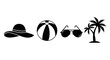 © Aki - Summer Vacation Icons Set with Beach Hat Ball Sunglasses and Palm Tree