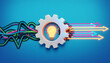 © Imro Stock - Concept of innovation and process: Gear with glowing lightbulb processed into output arrows on blue background
