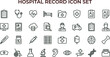 © set kine - Hospital record outline icon set with medical documentation patient file healthcare management symbols for clinical apps dashboards interfaces presentations