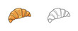 © Dzianis - Cartoon French croissant pastry in color and black line art styles showing fresh baked buttery crescent roll for bakery design on white background