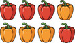 © Evelyn - Bell pepper vector illustration set with red and yellow capsicum vegetables, fresh organic food icons isolated for cooking, healthy diet, grocery and farm produce design