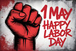 © MI - Powerful Raised Fist Red and Black Protest Image Revolution Symbol of 1st may, men at work, hand, labor, day, fist, international, banner, happy,