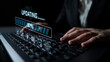 © InfiniteFlow - Futuristic businessman typing on a modern laptop while updating software, digital progress bar displaying completion status in a dark workspace environment Sigmoid