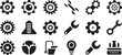 © Jihadul - Industrial icons, gear and tool symbols, mechanical signs, 20 black vector graphics