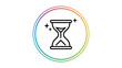© Abdullah - Minimalist hand-traced black line vector icon of an hourglass with stars inside a rainbow circle, representing ephemeral content, social media stories, time management, and countdown, isolated.
