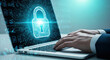 © Genowefa - Information security and secure data encryption. Confidentiality protection and access control. Businessman using laptop computer with secure file management system