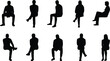 © MstBegum - People sitting silhouettes set various poses isolated on white background vector