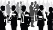 © MSTRoushonwAra - business, people, silhouettes, talking, groups, speech bubbles, communication, meetings, networking, corporate, office, teamwork, collaboration, Business people talking in groups with speech bubbles